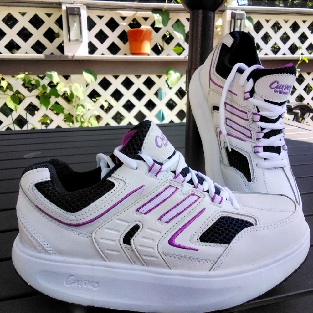 Curves For Women Walking Athletic Toning Shoe Sneaker 👟 Rocking Sole Sz 7.5 Wht